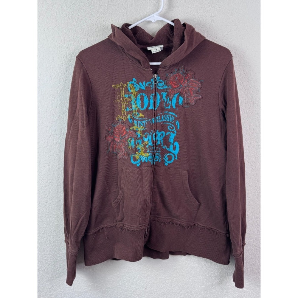 Ariat Western Zip Hoodie‎ Women's L Brown Graphic Floral Boho Cowgirl Sweatshirt